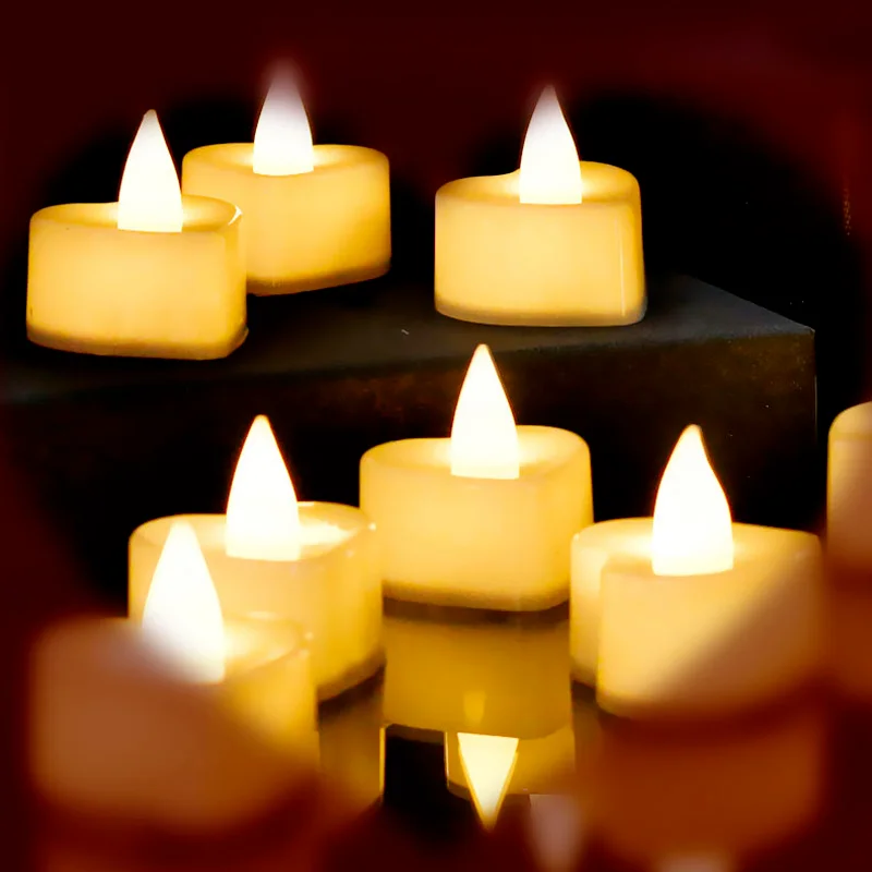

12 Flameless Small Led Candle For Home Christmas Party Wedding Decoration Heart-shaped Electronic Tealight Candles Battery-Power