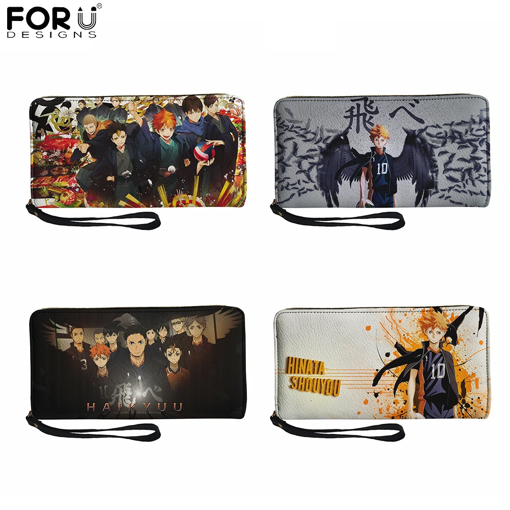 

Лидер продаж, длинные кожаные кошельки FORUDESIGNS из японского Аниме Haikyuu с мультяшным рисунком, брендовый дизайнерский женский клатч, кошелек с...