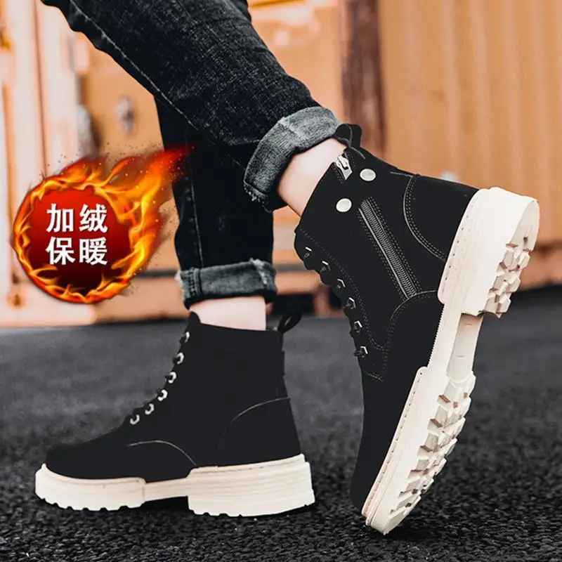 Ботинки мужские с острым носком дышащие деловые кожаные высокие модная холщовая