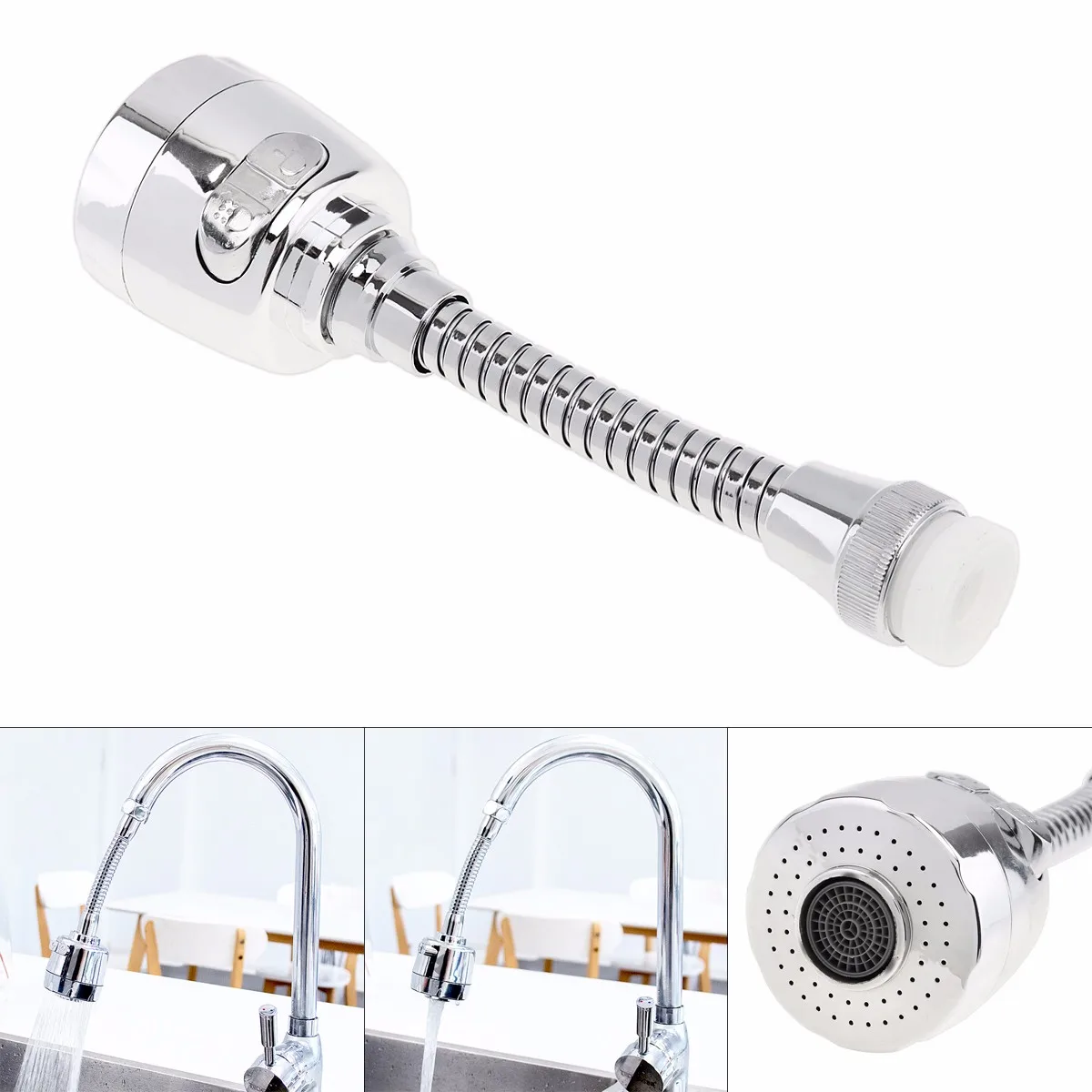 

360 Rotate 2 Modes Silver Long Water Saving Faucet Bathroom Kitchen Faucets Accessories Taps Aerator Booster Nozzle Filter