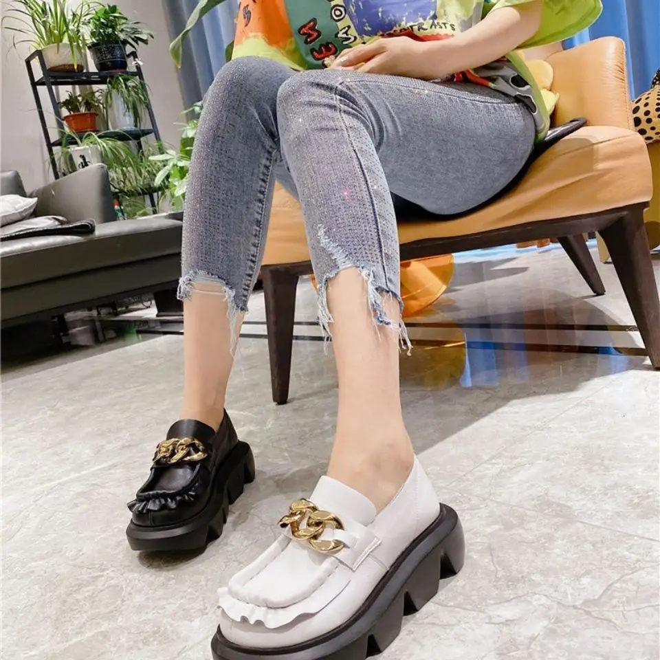 

Womens Loafers Shoes Round Toe Female Footwear 2021 Fashion Women's Autumn Oxfords Clogs Platform Soft Casual Sneaker Slip-on