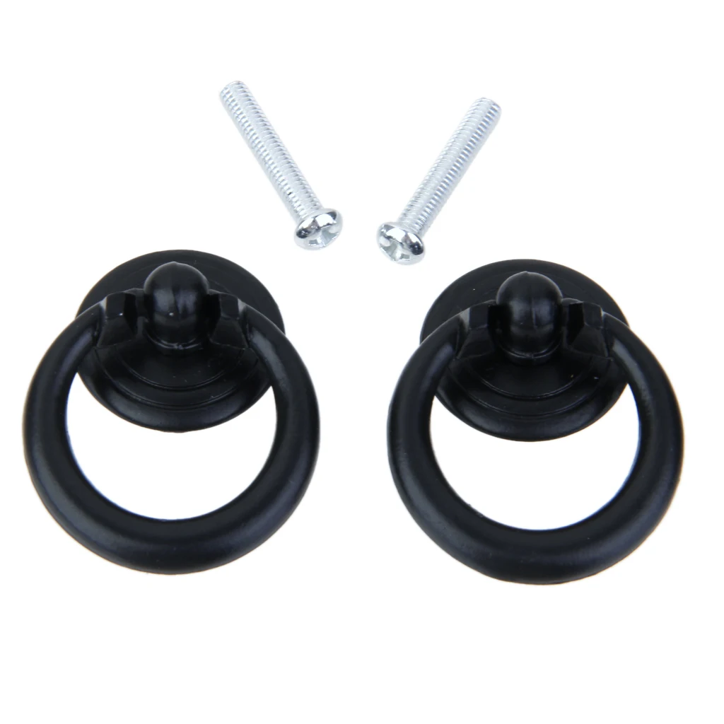 

2Pieces Retro Knob Door Bin Dresser Wardrobe Drop Ring Pull Handle Black