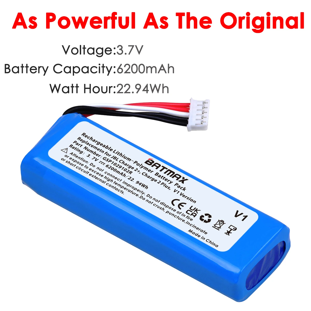 GSP1029102R 6200mAh Battery for JBL Charge 2 + Charge 2 Plus Charge 3 (2015 Version)