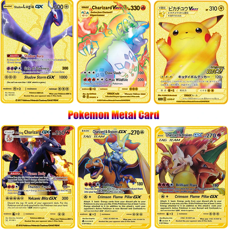 

Takara Tomy Pokemon Metal Card Anime Game Battle V Vmax Ex Shining Cards Collections Action Figure Child Anime Toy Gift New