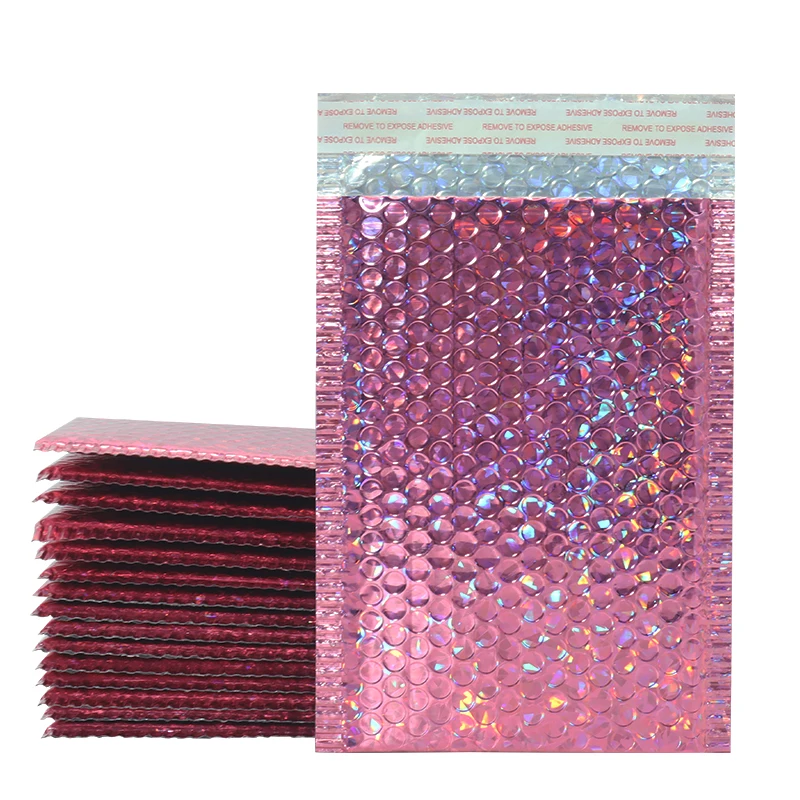 10Pcs Holographic Foil Bubble Mailer Makeup Gift Bags Glamour Colorful Packaging Bubble Mailer Padded Shipping Mailing Envelope