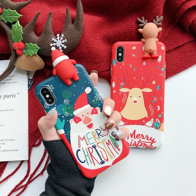 Рождественский чехол с мультяшным оленем для iPhone XR 11 Pro XS Max X 5 силиконовый матовый