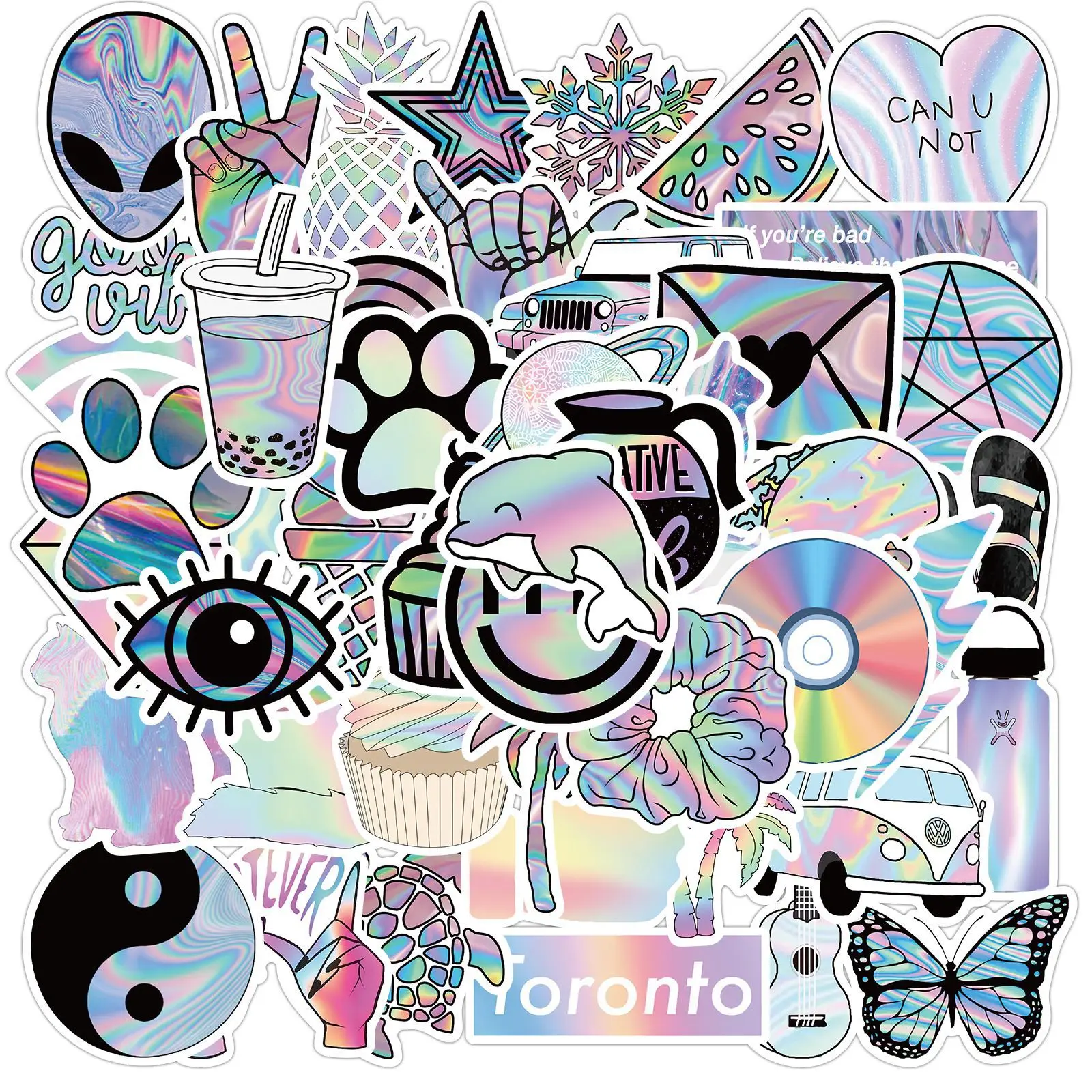 

10/50pcs Holographic Laser Cute Stickers Pack Cartoon Series Children's Toys Skateboard Bike Suitcase Waterproof Sticker Decals
