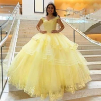 sexy v neck yellow lace quinceanera dresses for sweet 15 year girl puffy tiered corset gowns for birthday party