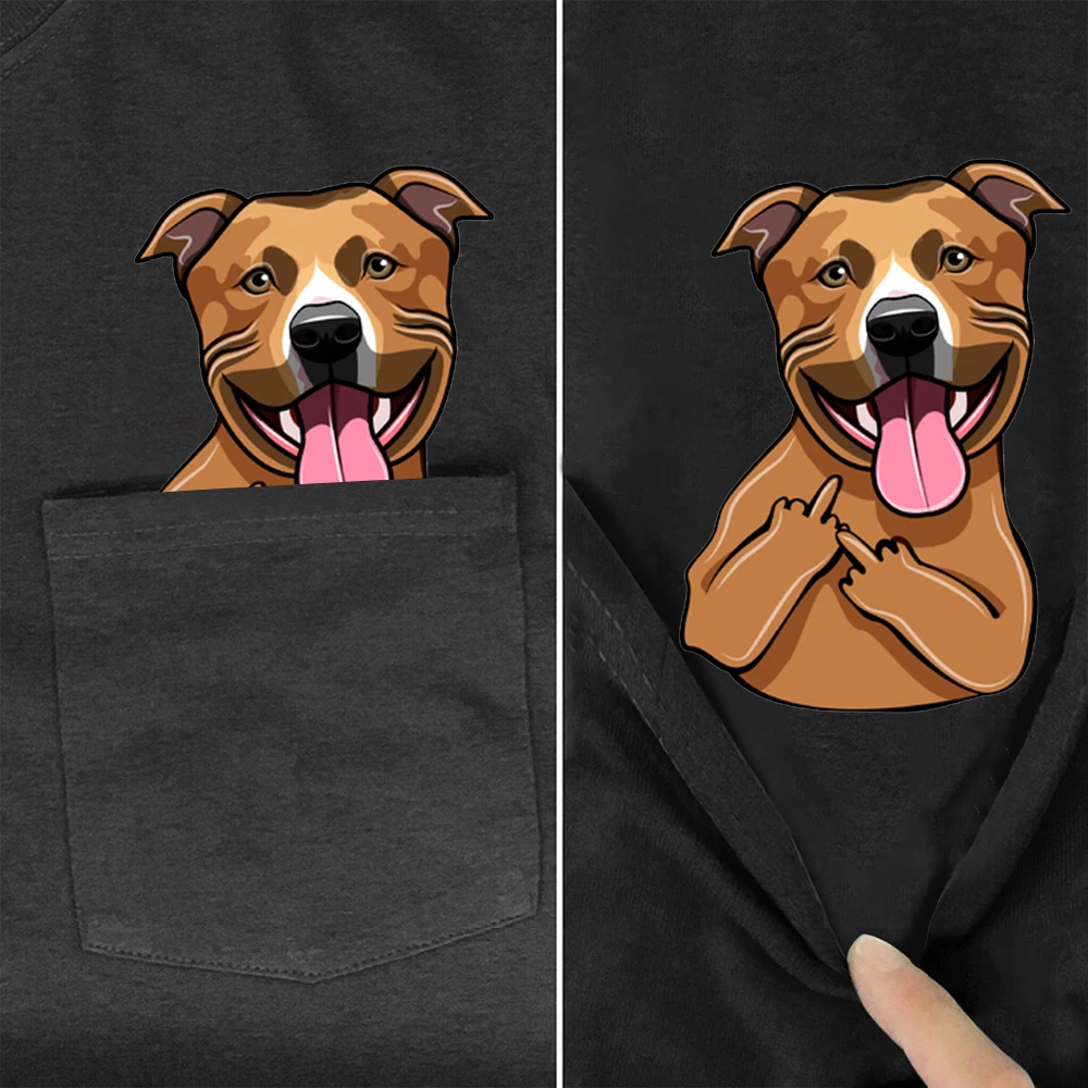 

CLOOCL Funny Cotton T-Shirt Chest Pocket Bulldog Printed Men Tshirt Animal Unisex Fashion Black Cotton Short Sleeve Tops
