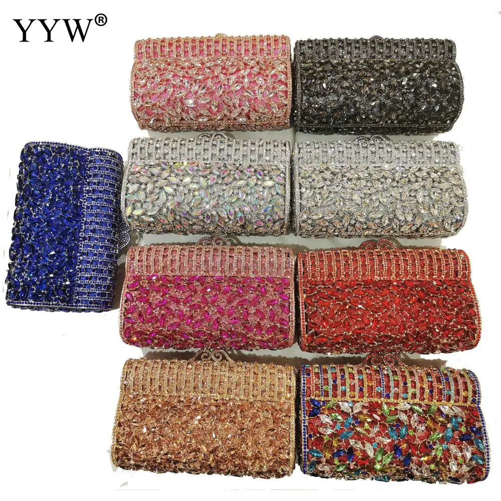

Luxury Women Rehinestone Clutch Evening Bag With Chain Crystal Lady Wedding Purse Metal Handbags Silver Black Evening Clutch Bag
