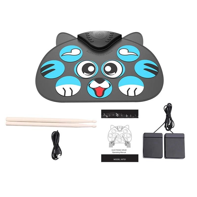 

Silica Gel Electronic Drum 9 Pad Flexible Roll Up Drum Kit Practice Pad with Foot Pedals Drum Sticks for Kids Beginners