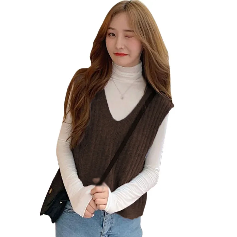 

Autumn Korean Style Casual Top Women Western Design Lace-Up Sleeveless Outer Wear Knitted Vest Vest Solid Color Short Clothes
