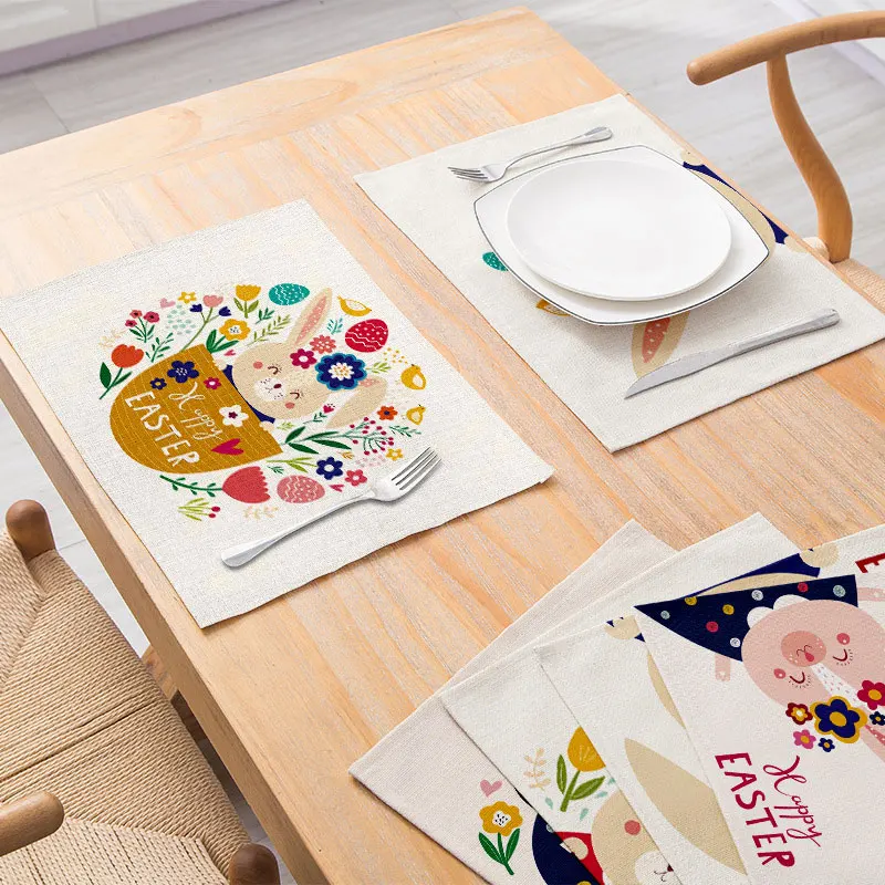 

Easter Tableware Mat Printed Polyester Linen Placemat for Kitchen Dining Table Waterproof Coaster Home Decoration 30*40cm 1pc