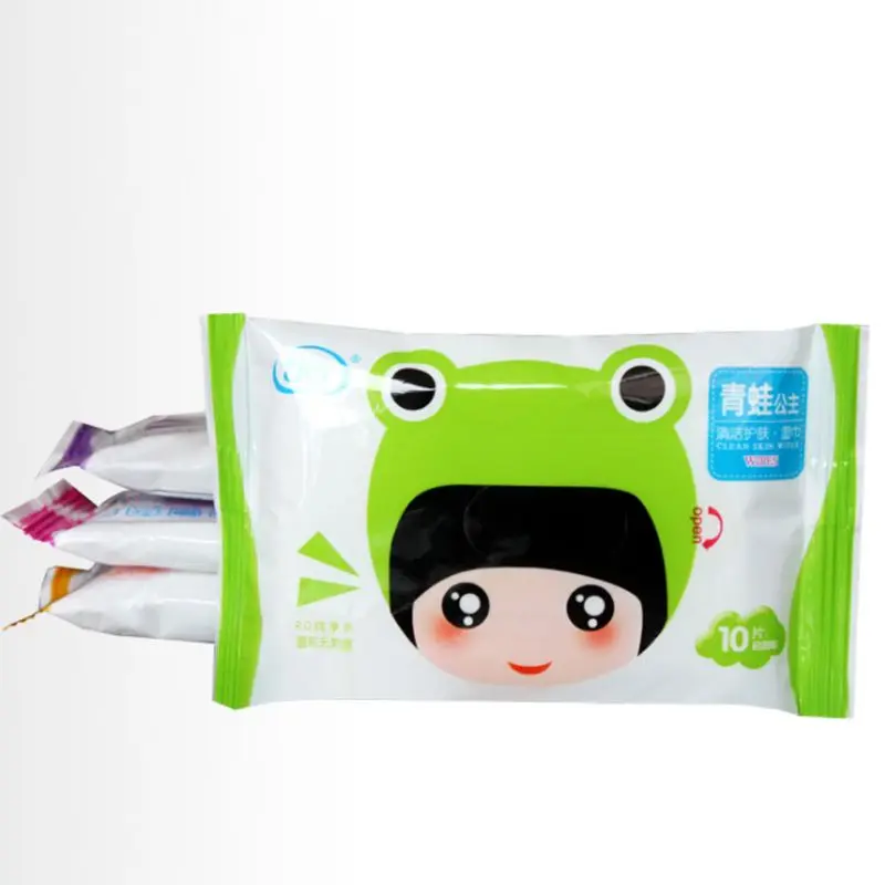 

10Pcs/Bag Disposable Spunlace Adult Baby Wet Wipes Cute Cartoon Frog Girl Travel Portable Kids Tissues Unscented Moisturizing