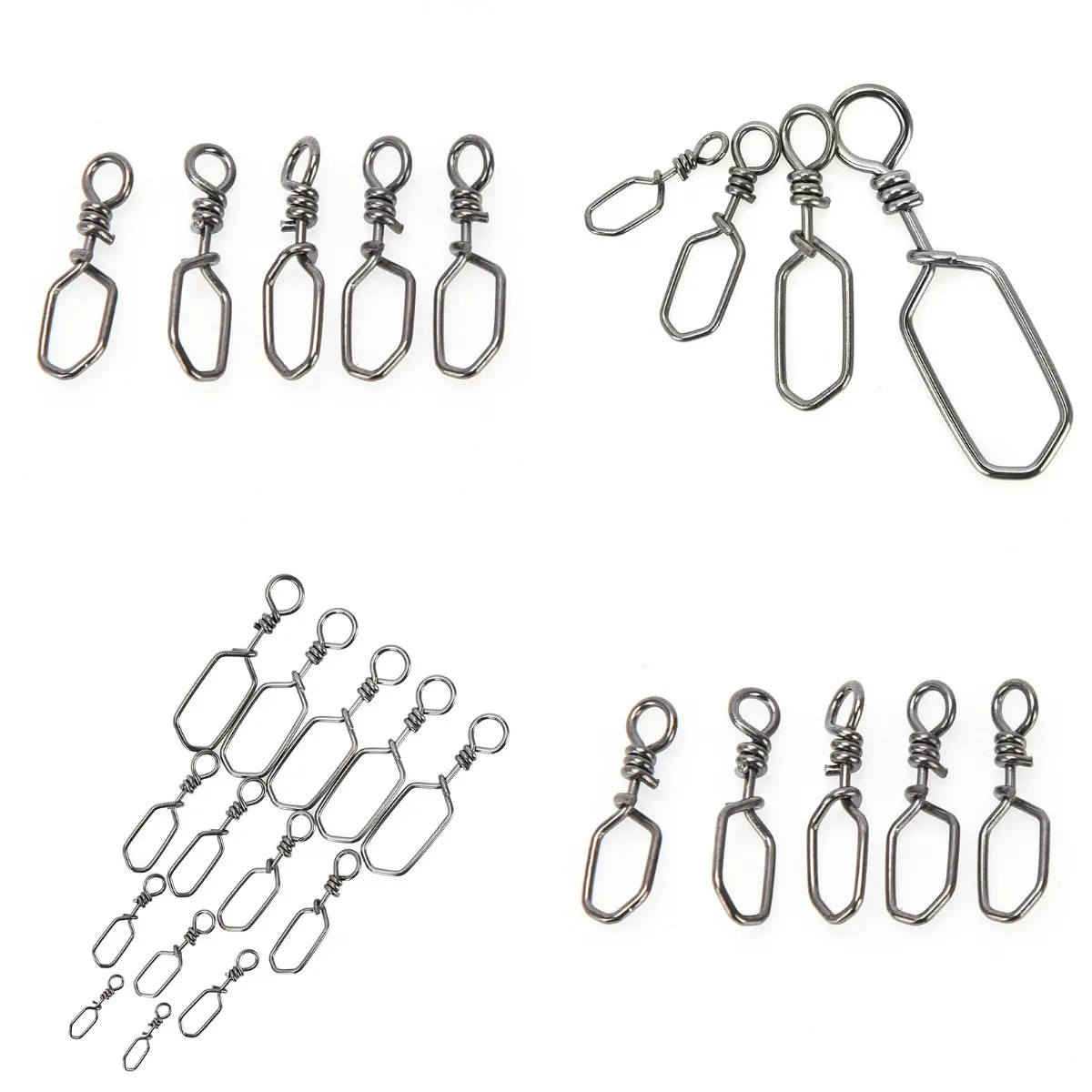 

50pcs/Lot Stainless Steel Tackle Fishhooks Fishing Square Snap Fishing Connector Size 0 2 4 6