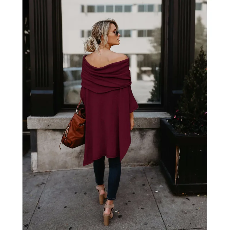 

Blouses Ladies Autumn 2020 Off-shoulder Slash Neck Batwing Long Sleeve Tops Solid Elegant Casual Irregular Long Bohemian Blusa