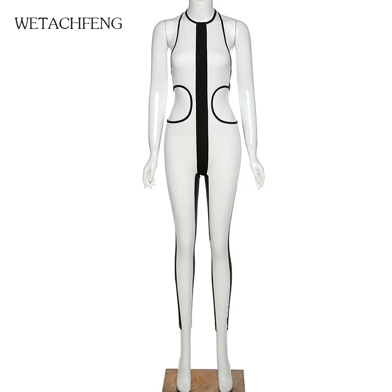 Женский комбидресс с лямкой на шее Белый/Черный в полоску без рукавов вырезами