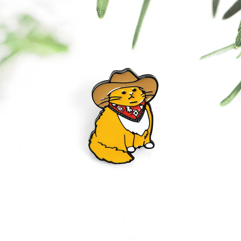 Pines Cute Kitten Cat Brooch Enamel Pin Cowboy Badge Pins Metal Brooches for Clothing Badges Backpack New Year Gift 2021 | Украшения и