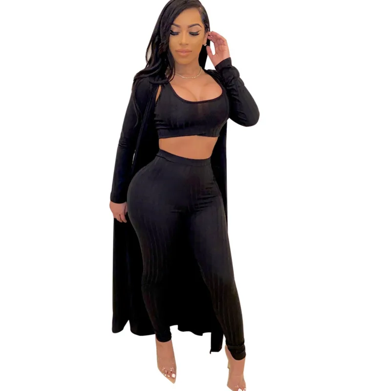 

Women Clothing Suit 2021 Autumn New Sexy Crop Top Vest+High Waist Skinny Legging Pants+Long Cardigans Cover Up Casual Outfits