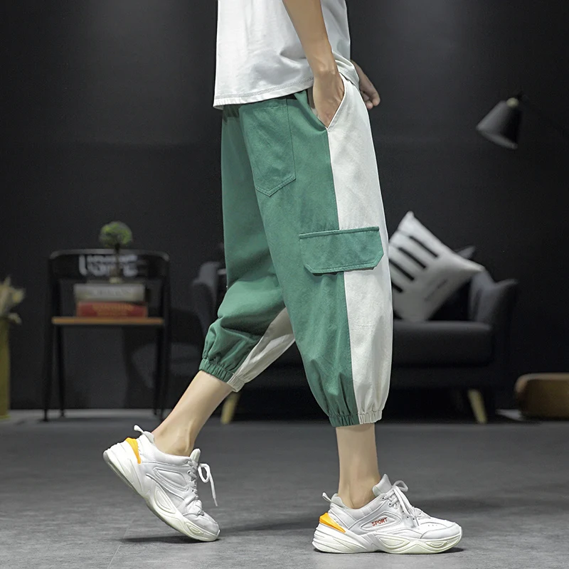 Брюки султанки мужские укороченные повседневные штаны много карманов брюки в