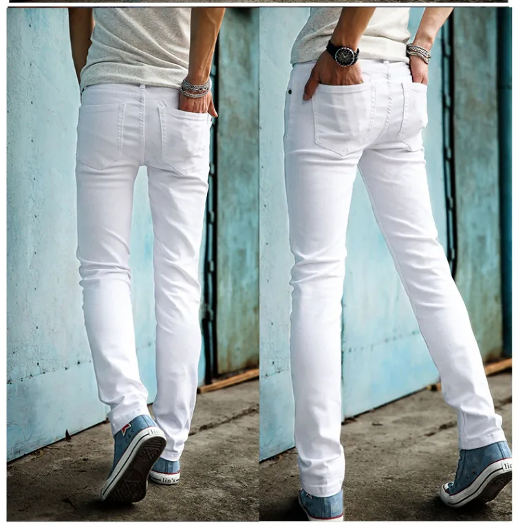 Мужские модные повседневные трендовые эластичные узкие джинсовые брюки