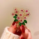 Женская эмалированная брошь в форме букета, позолоченная брошь в форме цветка с фианитом, 2021