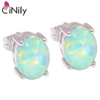 cinily green fire created opal silver plated wholesale for fashion wedding women jewelry stud earrings 9x7mm oh3844
