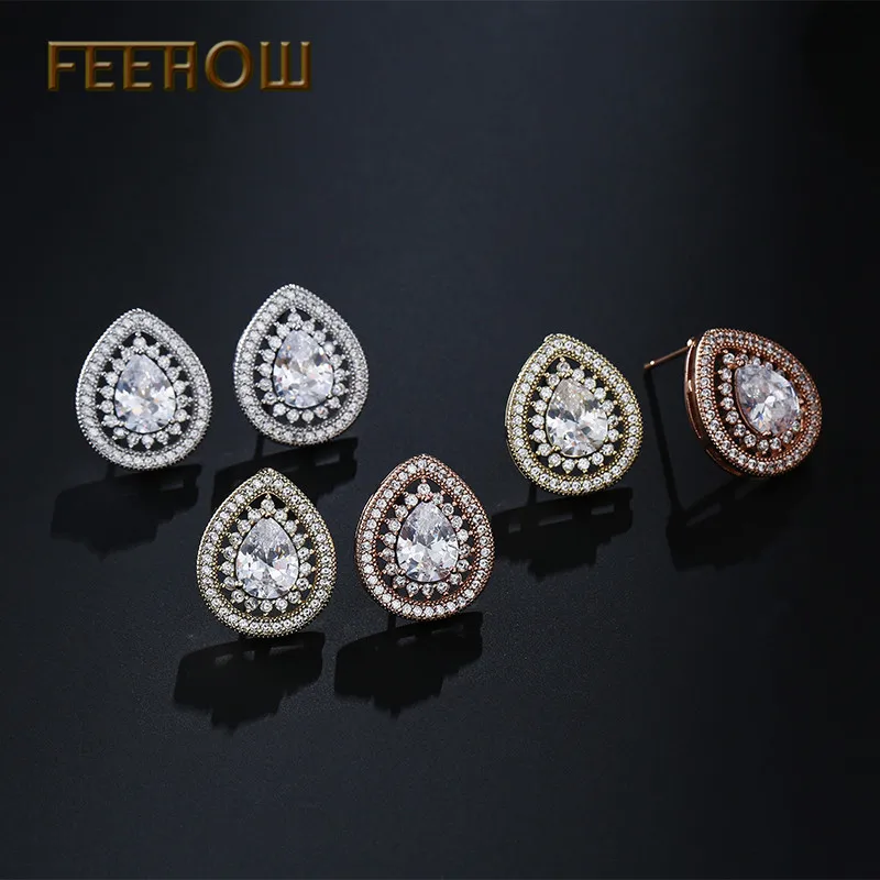 Женские классические серьги FEEHOW простые красивые с кубическим цирконием