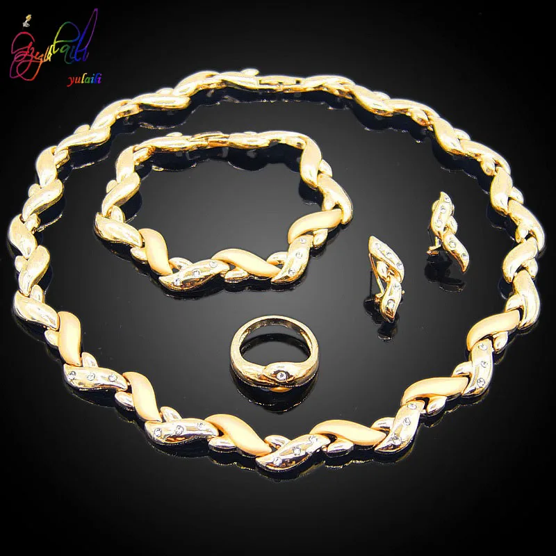 Yulaili New Fashion Vintage Turkish Women African Beads Necklace Earrings Nigeria Wedding Jewelry Sets Dubai Crystal Jewellery | Украшения