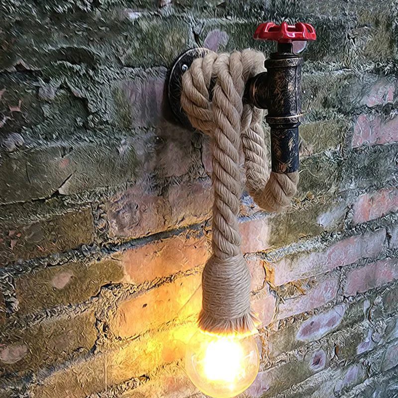 Винтажный настенный светильник водопровод пеньковая веревка E27 Ретро Железный