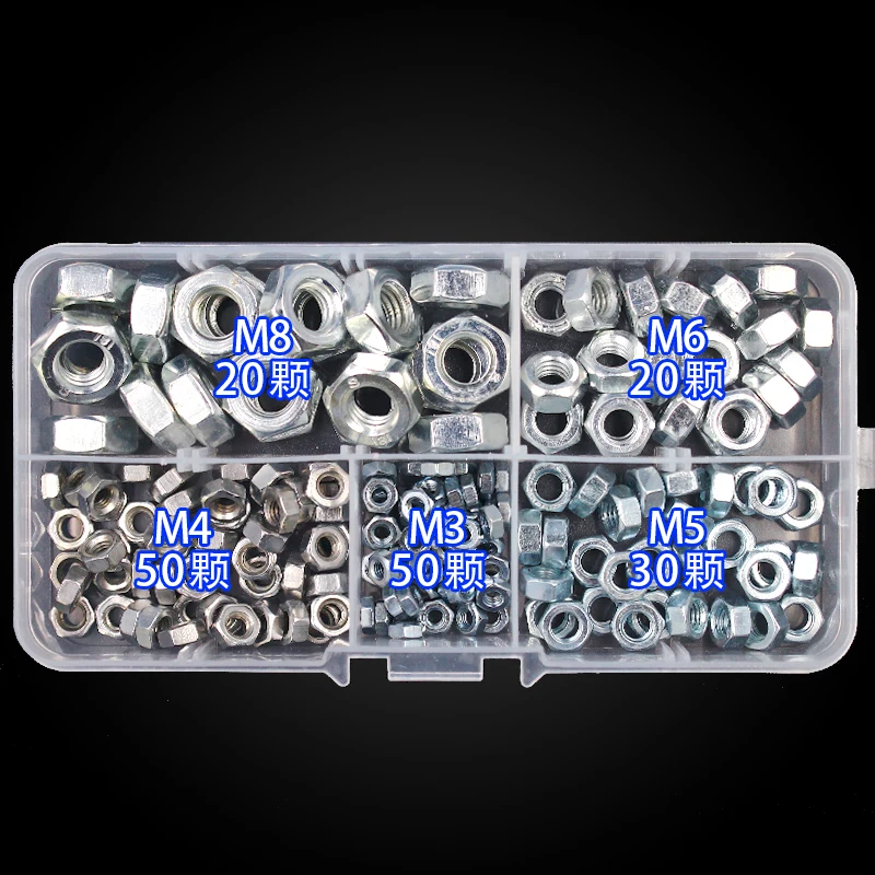 

170 Pieces of galvanized hexagon nut set m3m4m5m6m8