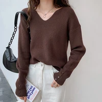 ljsxls korean fashion clothes v neck pullovers women 2021 autumn winter casual loose female sweater black long sleeve knit tops