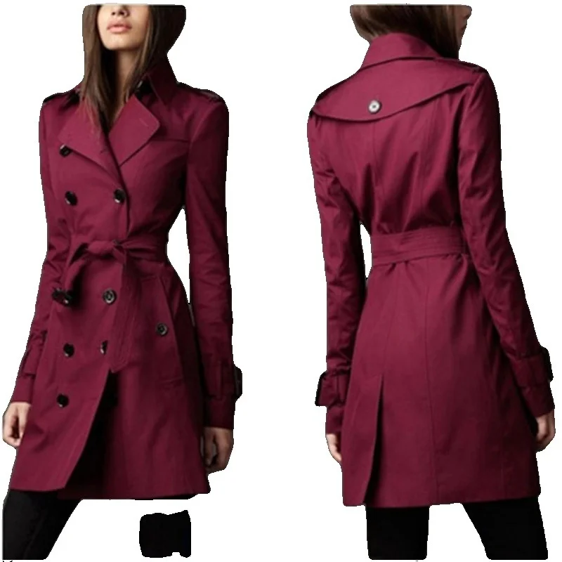 

Spring new medium and long coat British trend double breasted slim long windbreaker women