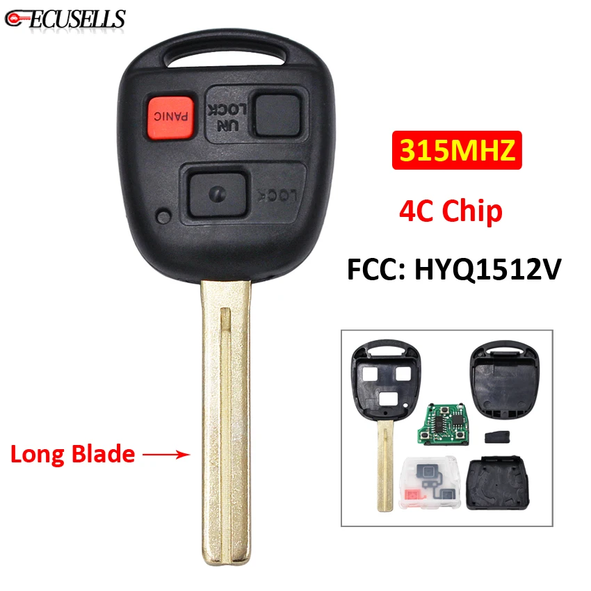3 кнопки дистанционный ключ брелок от машины 315 МГц 4C Чип FCC ID: HYQ1512V TOY48 короткое