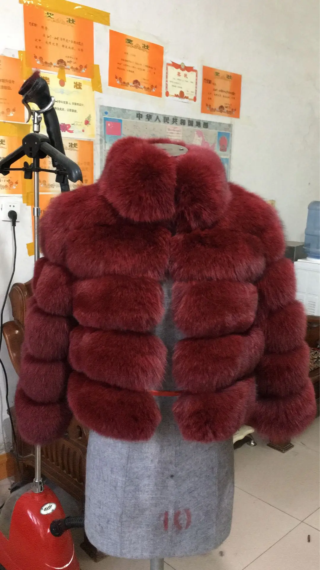 Wine Red Furealux шуба из натурального Лисьего меха женская зимняя Толстая Шуба из натурального Лисьего меха Меховая куртка верхняя одежда женский воротник-стойка жакет из меха - Цвет: Wine Red