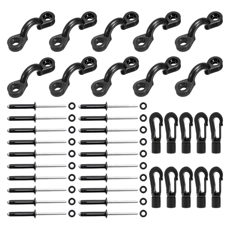 

Deck Rigging Kit Accessory Deck Loops Tie Down Pad Eyes and Bungee Cord Hook Screws & Rivets for Kayaks Canoes