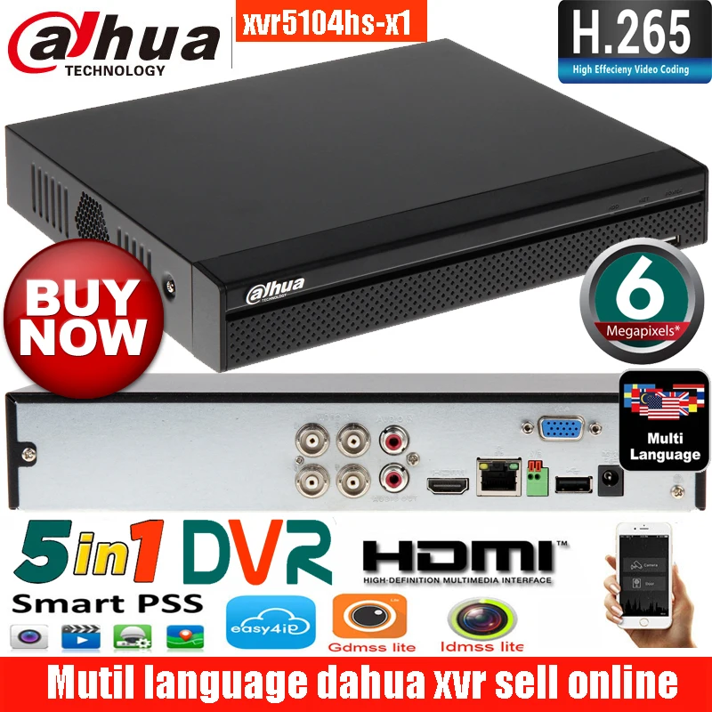 

Original Mutil language DAHUA 4ch dvr XVR5104HS-X1 AHD, HD-CVI, HD-TVI, CVBS, TCP/IP DVR XVR5104HS-X1 with logo