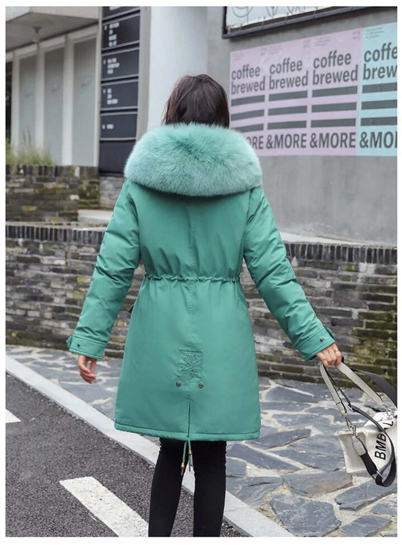 Abrigos Mujer Invierno2019 Длинная женская парка с меховым воротником Повседневная хлопковая стеганая куртка из овечьей шерсти женская верхняя одежда, парки R258