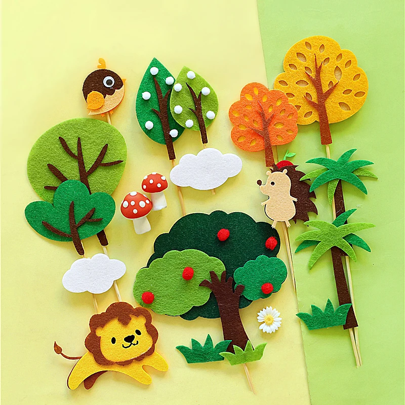 

Animals Hedgehogs Lion Fox Owl Sika Deer Kid's Happy Birthday Cake Topper Trees Mushroom for Cake Decorating Party Supplies