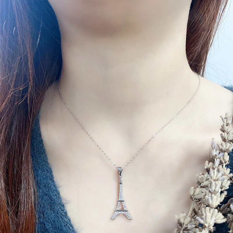 Женская цепочка из серебра 925 пробы с изображением Эйфелевой башни в Париже -