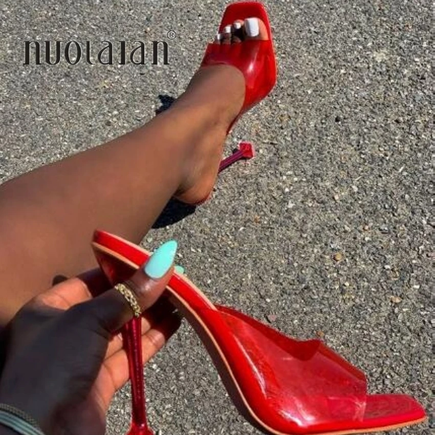 

Мюли женские прозрачные на высоком каблуке, сандалии из ПВХ, пикантные туфли-лодочки с квадратным каблуком, Повседневная модная обувь, лето,...