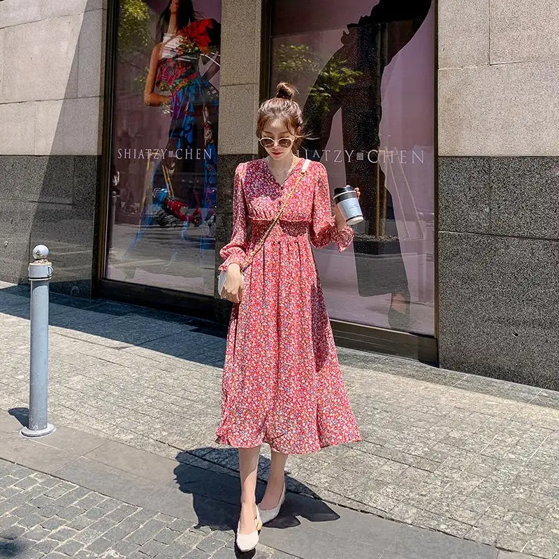 

Retro chiffon dresses women's new fall commuter style stylish temperamental printed dresses