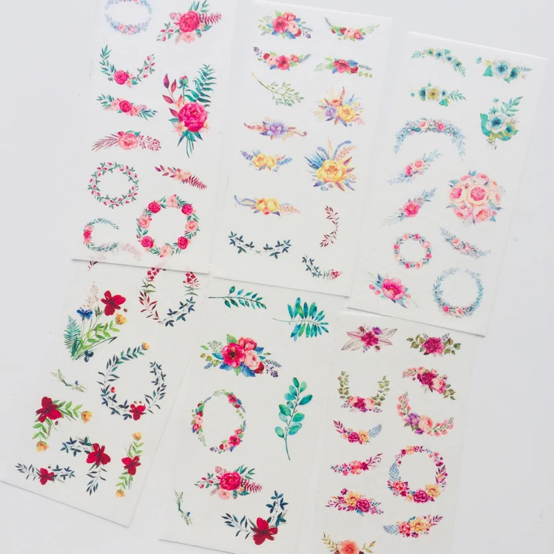 

6 Sheets Garland Floral Decorative Adhesive Stickers Decoration