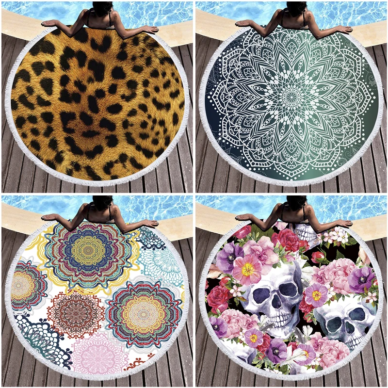 Круглое пляжное полотенце с мандалой 150 см
