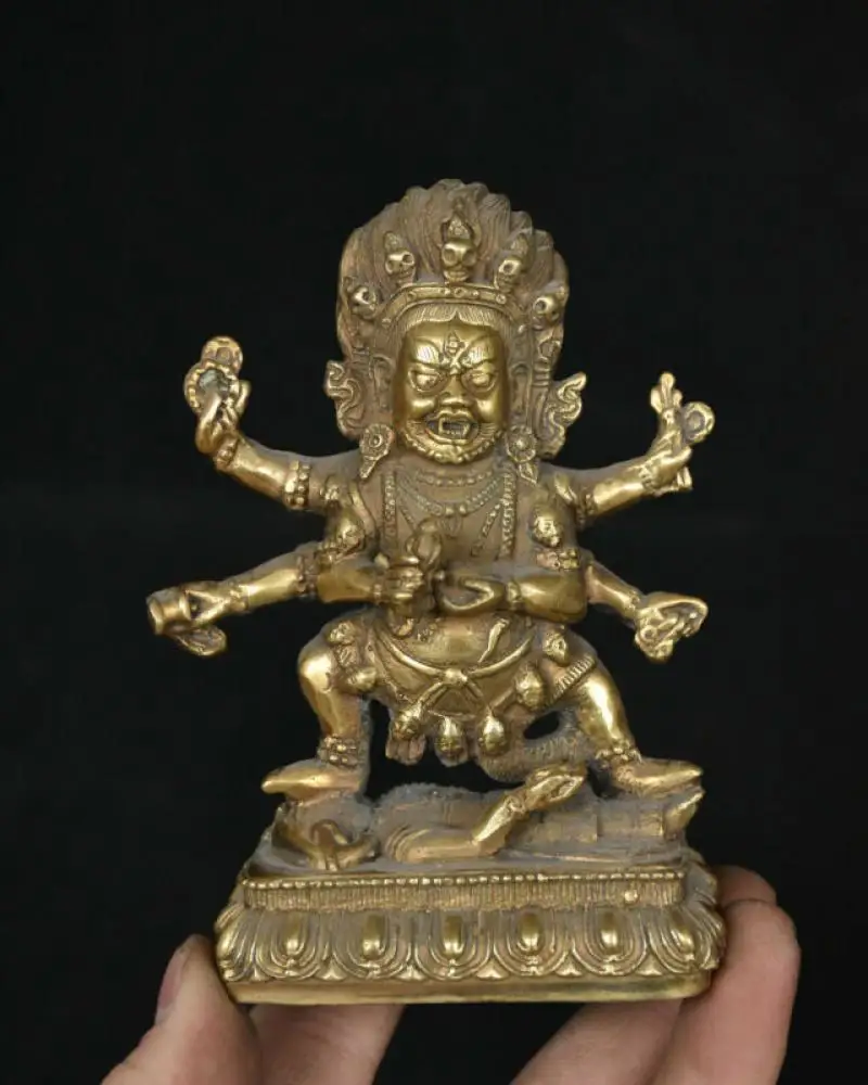 

Старый буддизм Тибетский храм латунь молиться злые 6 рук Ваджра Статуэтка махкала Будды