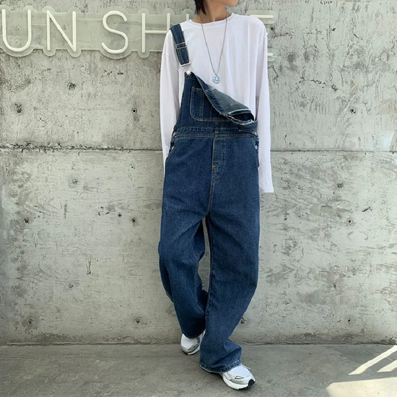 Mens Jeans Japanese Retro Denim Overalls Men's Korean Version of The Trendy Brand Trend Ins Street Loose Straight Suspenders