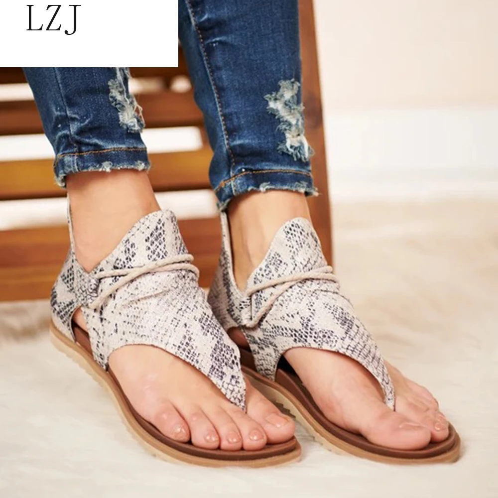 

2020 Summer Strap Sandals Women's Flats Open Toe Leopard Casual Shoes Rome Plus Size 36-43 Thong Sandals Sexy Ladies Shoes 35-43