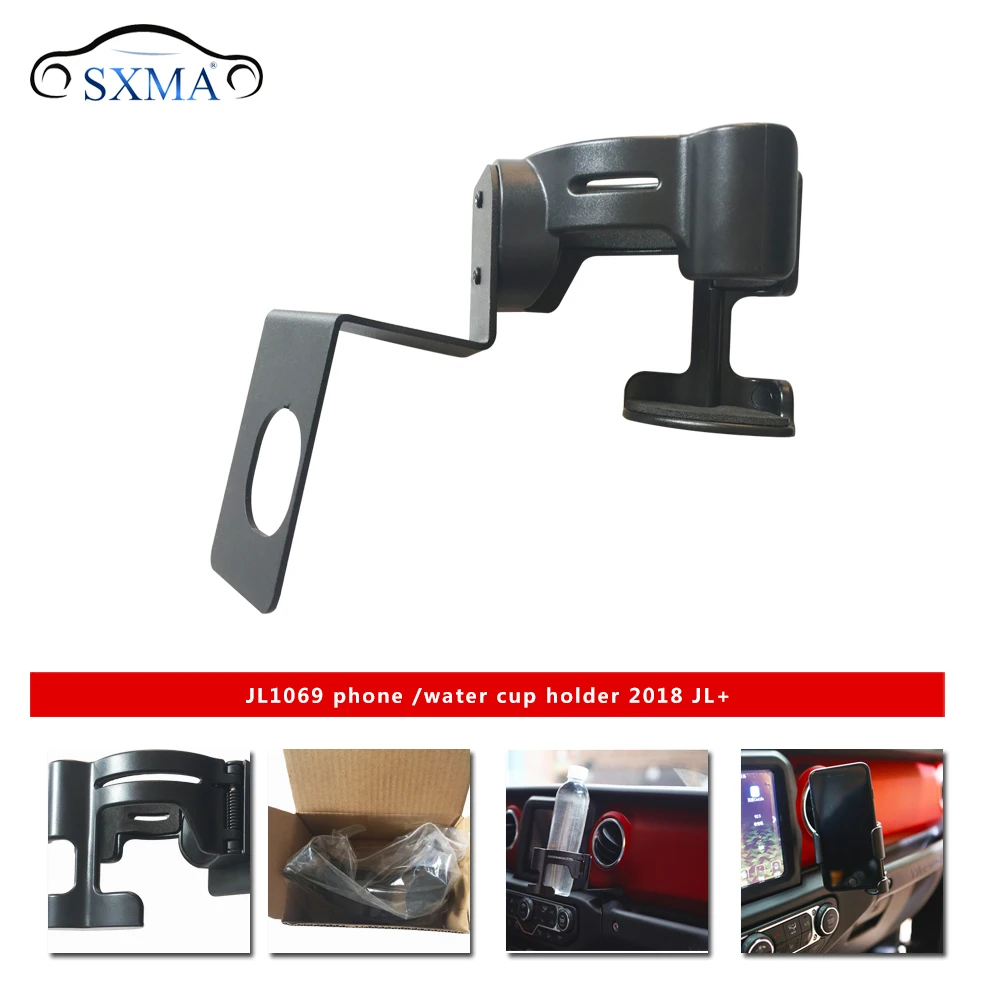 

JL1069 Black Aluminum Alloy Phone/ Water Cup Holder Air Vent Clip Car Interior Accessories For Jeep Wrangler JL 2018+