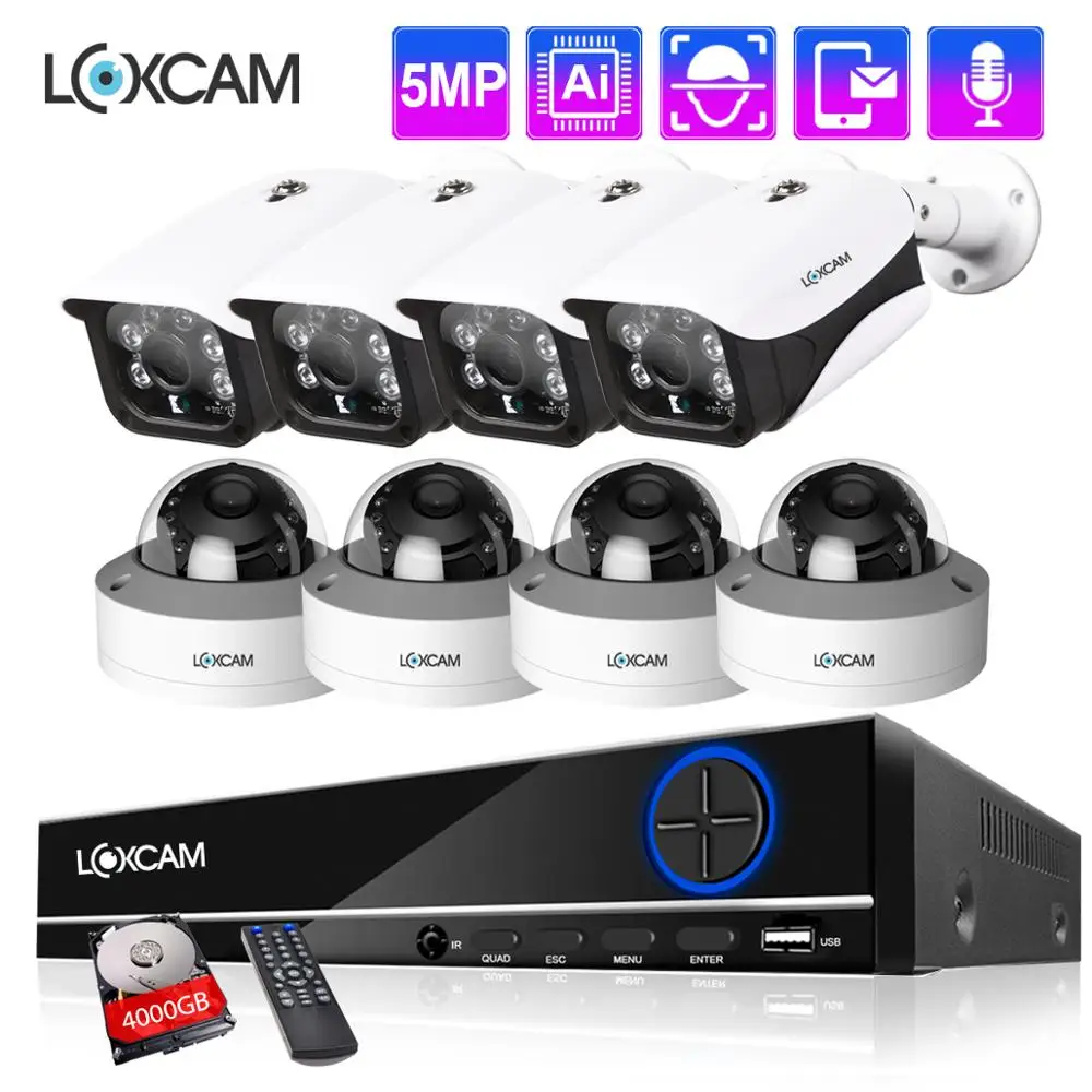 LOXCAM H.265 8CH 5MP NVR Системы Ai аудио запись Водонепроницаемый безопасности POE IP Камера