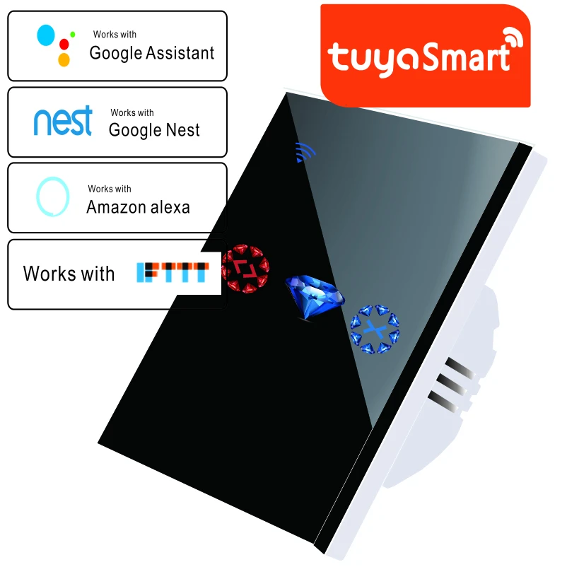 EU Type Black Умный дом, WiFi, электрические сенсорные жалюзи, переключатель занавесок, приложение tuya, голосовое управление от Alexa Echo для механического ограничения, жалюзи, мотор - Цвет: EU Type Black